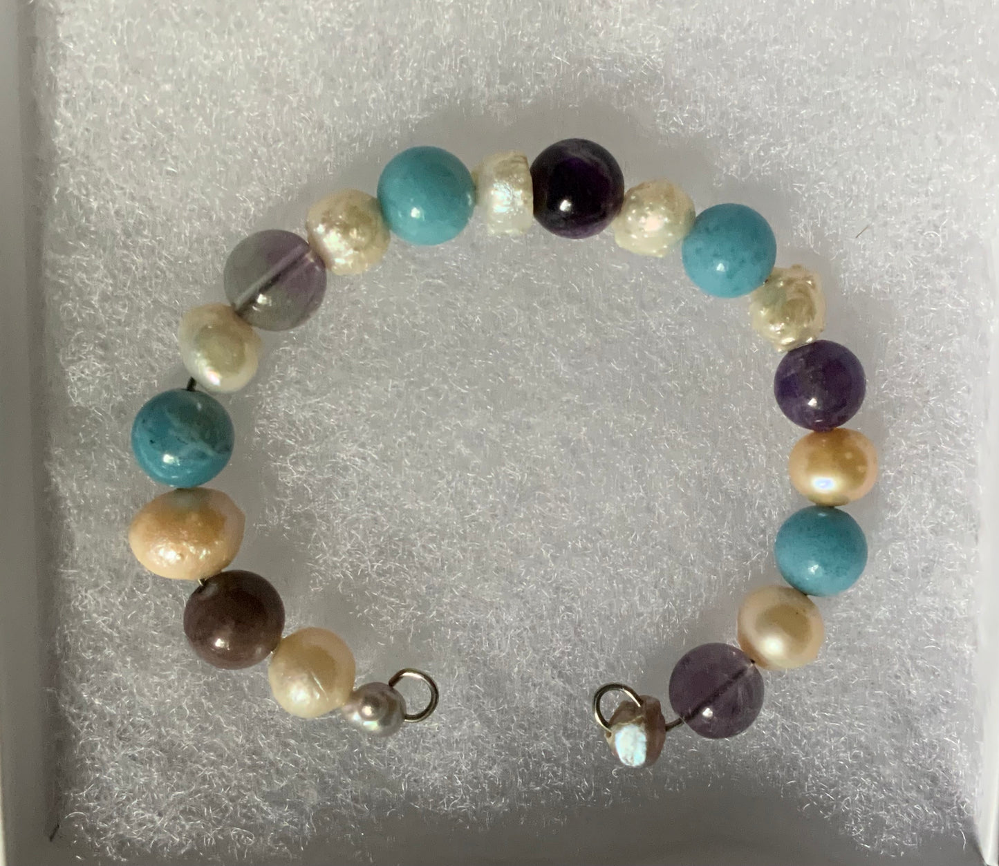 Small Memory Wire Cuff Bracelet – Larimar, Pearl & Amethyst