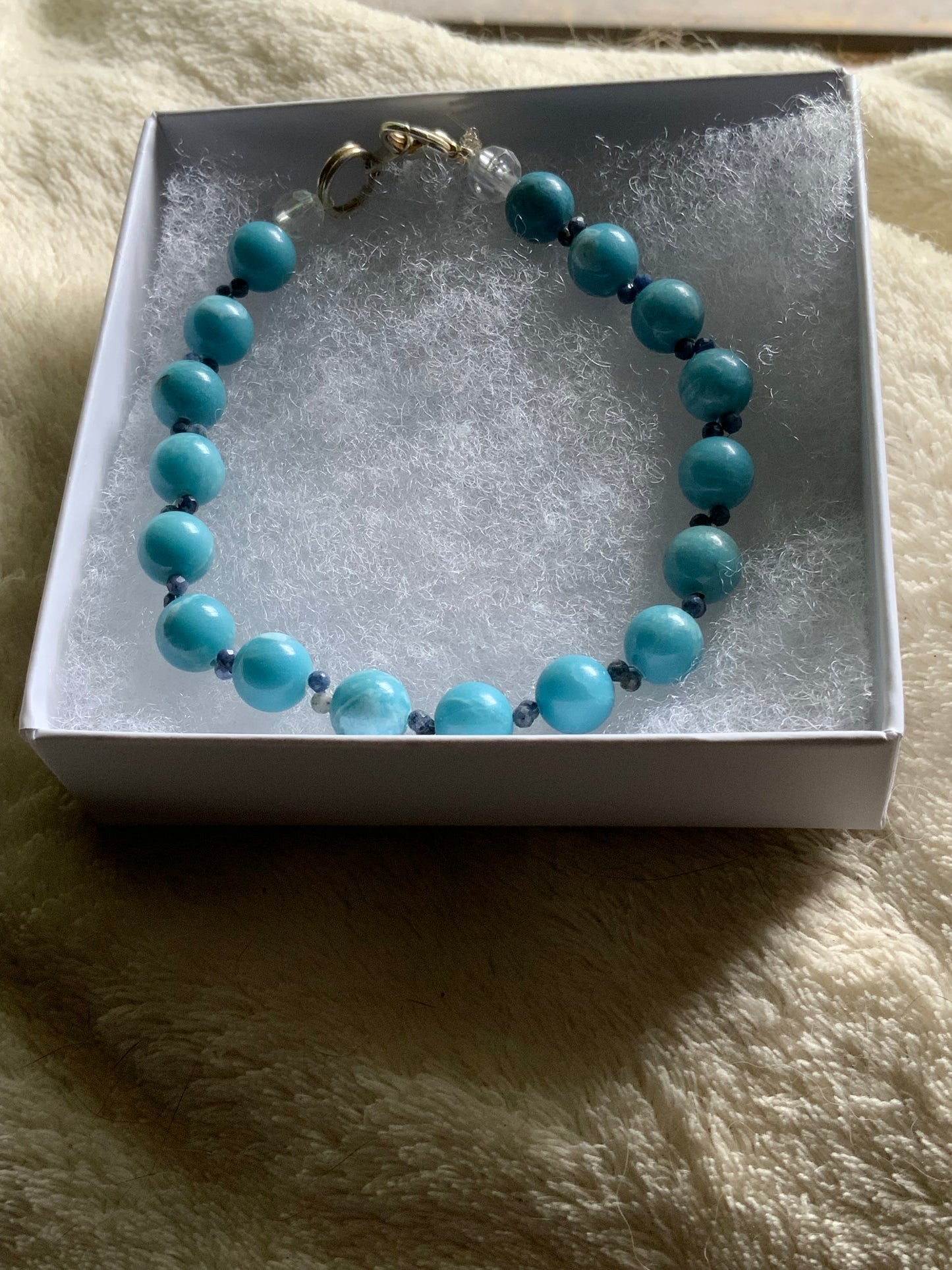 Handmade Genuine Sapphire & Reconstituted Larimar XL Bracelet or Anklet