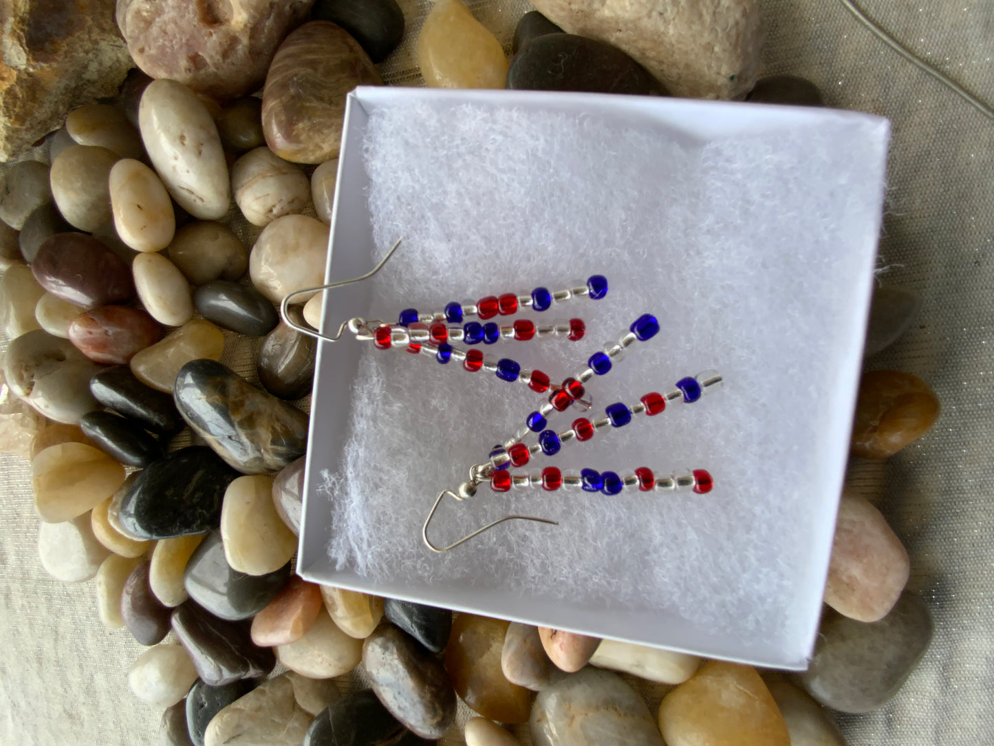 Handmade 4th of July Red, White & Blue Seed Bead Earrings