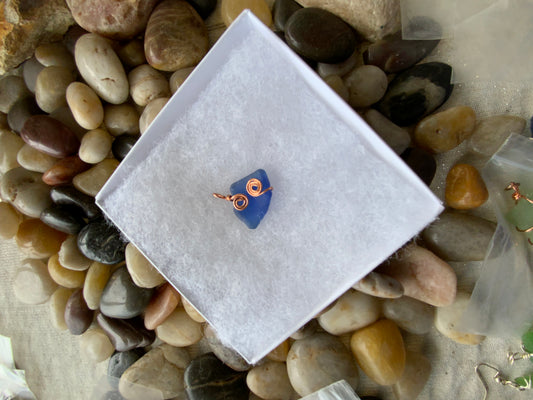 Handmade Bermuda Blue Sea Glass Wire-Wrapped Pendant