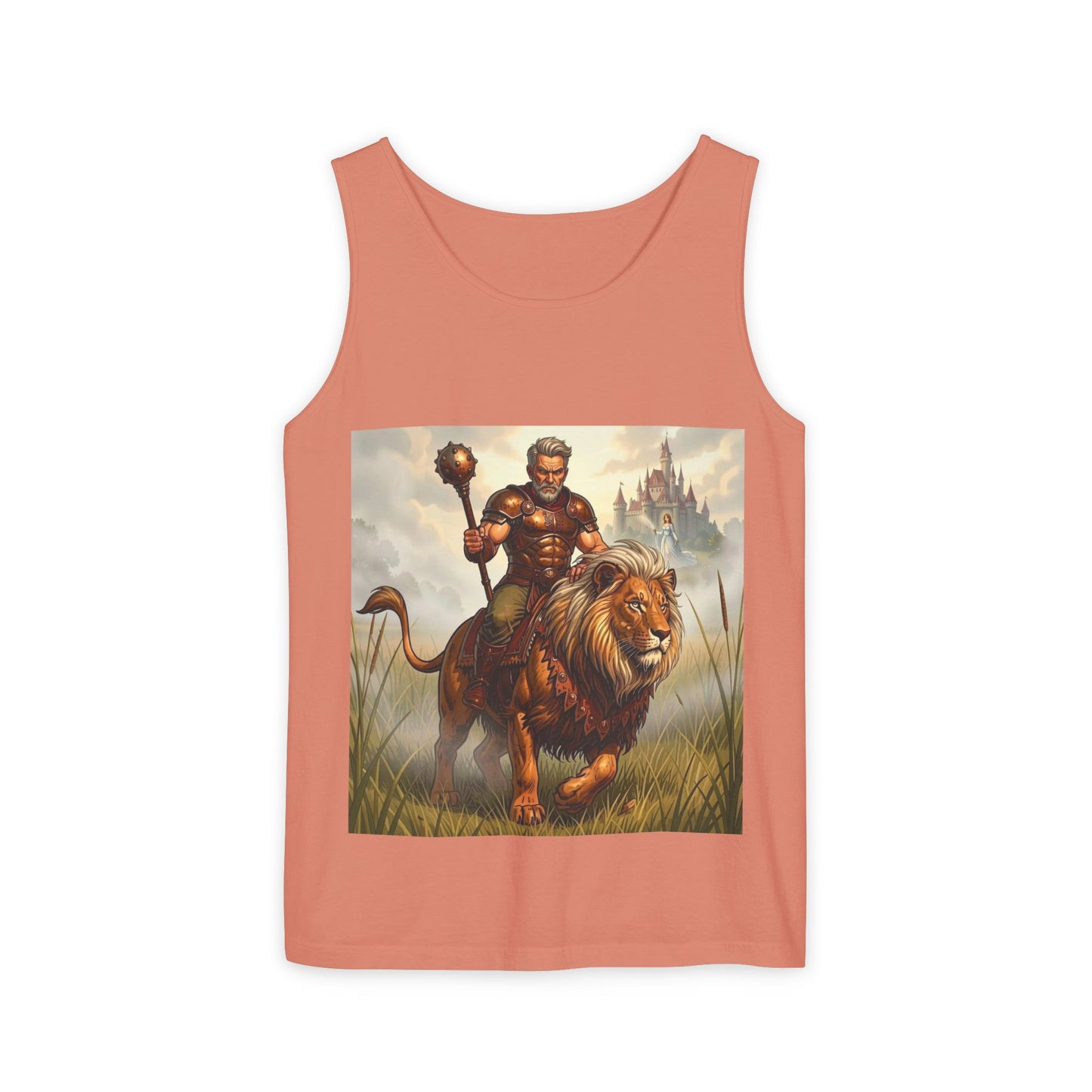 Lion Rider Tank Top — Fantasy Warrior Riding Lion Graphic
