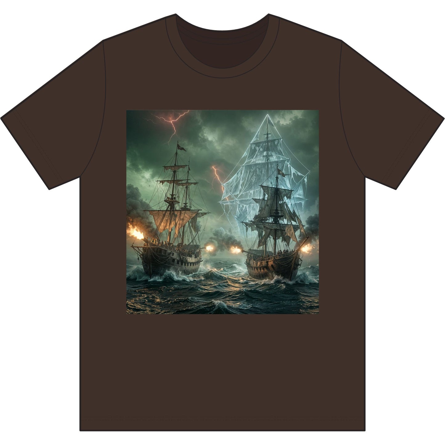 Pirate Ship Battle Tee — Bermuda Ghost Ship Graphic Cotton T-Shirt