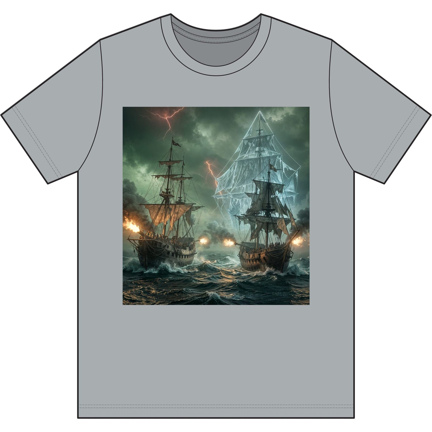 Pirate Ship Battle Tee — Bermuda Ghost Ship Graphic Cotton T-Shirt