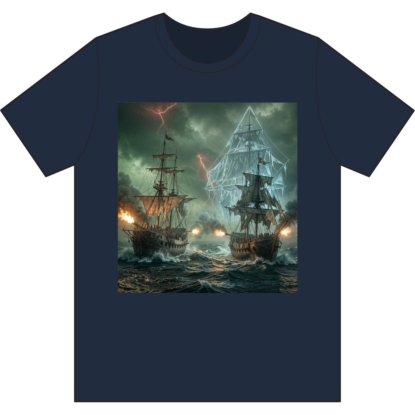 Pirate Ship Battle Tee — Bermuda Ghost Ship Graphic Cotton T-Shirt