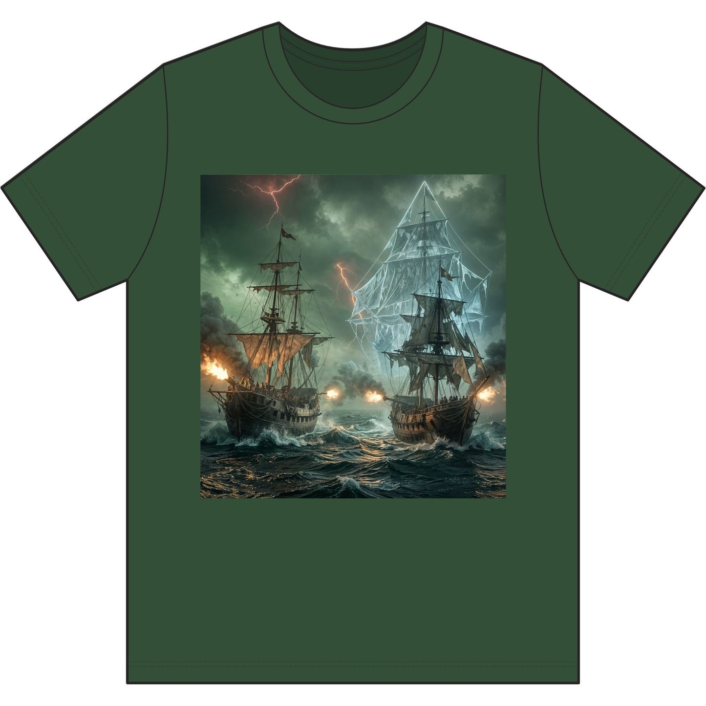 Pirate Ship Battle Tee — Bermuda Ghost Ship Graphic Cotton T-Shirt