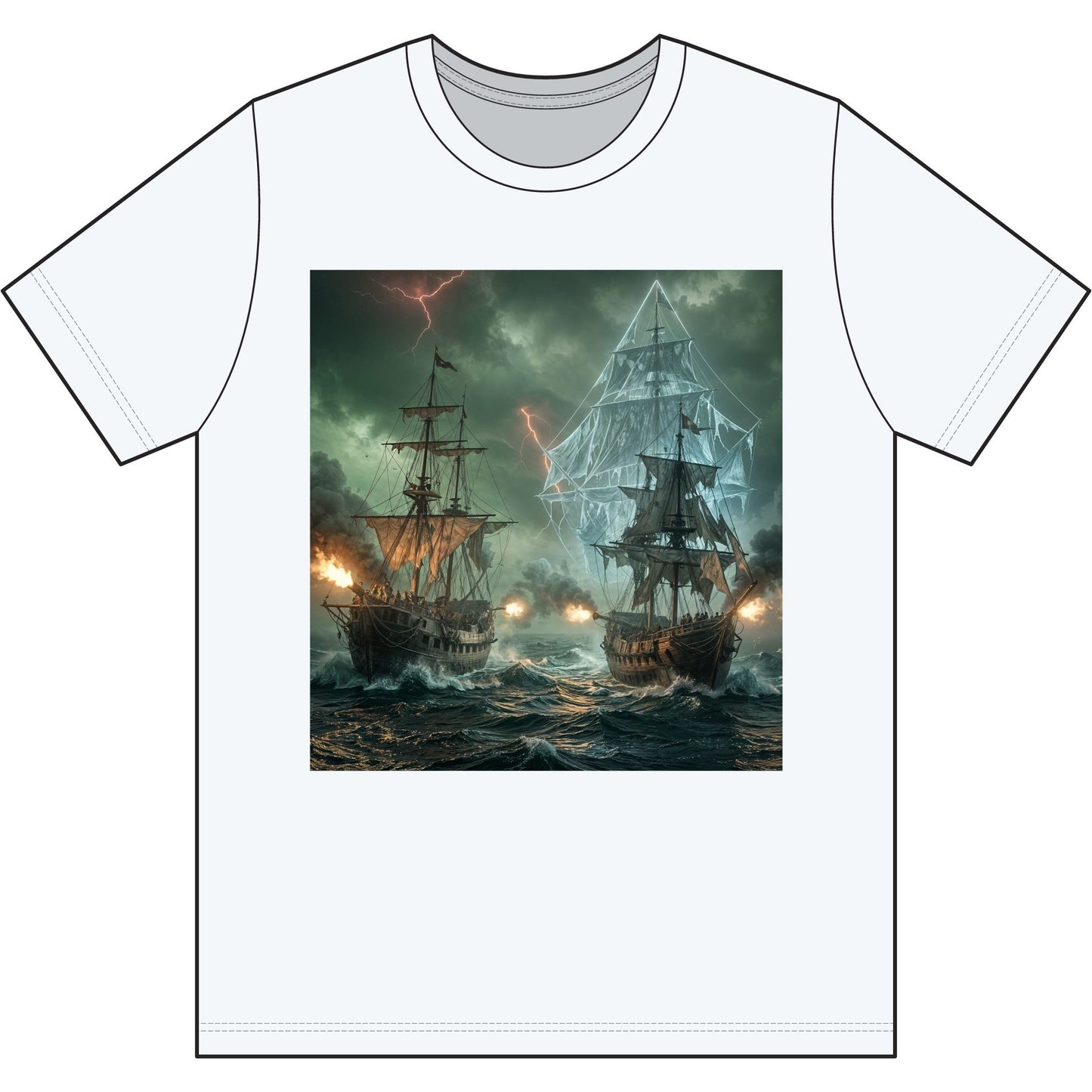 Pirate Ship Battle Tee — Bermuda Ghost Ship Graphic Cotton T-Shirt