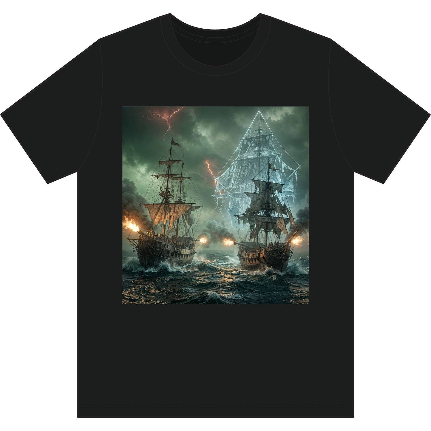 Pirate Ship Battle Tee — Bermuda Ghost Ship Graphic Cotton T-Shirt