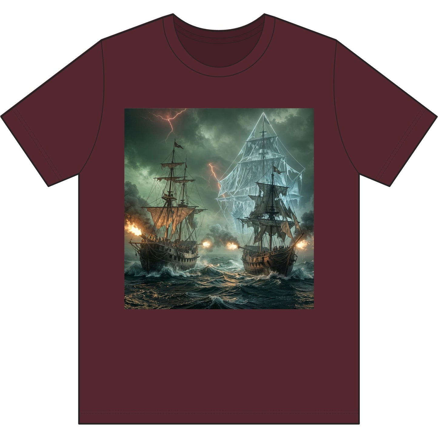 Pirate Ship Battle Tee — Bermuda Ghost Ship Graphic Cotton T-Shirt