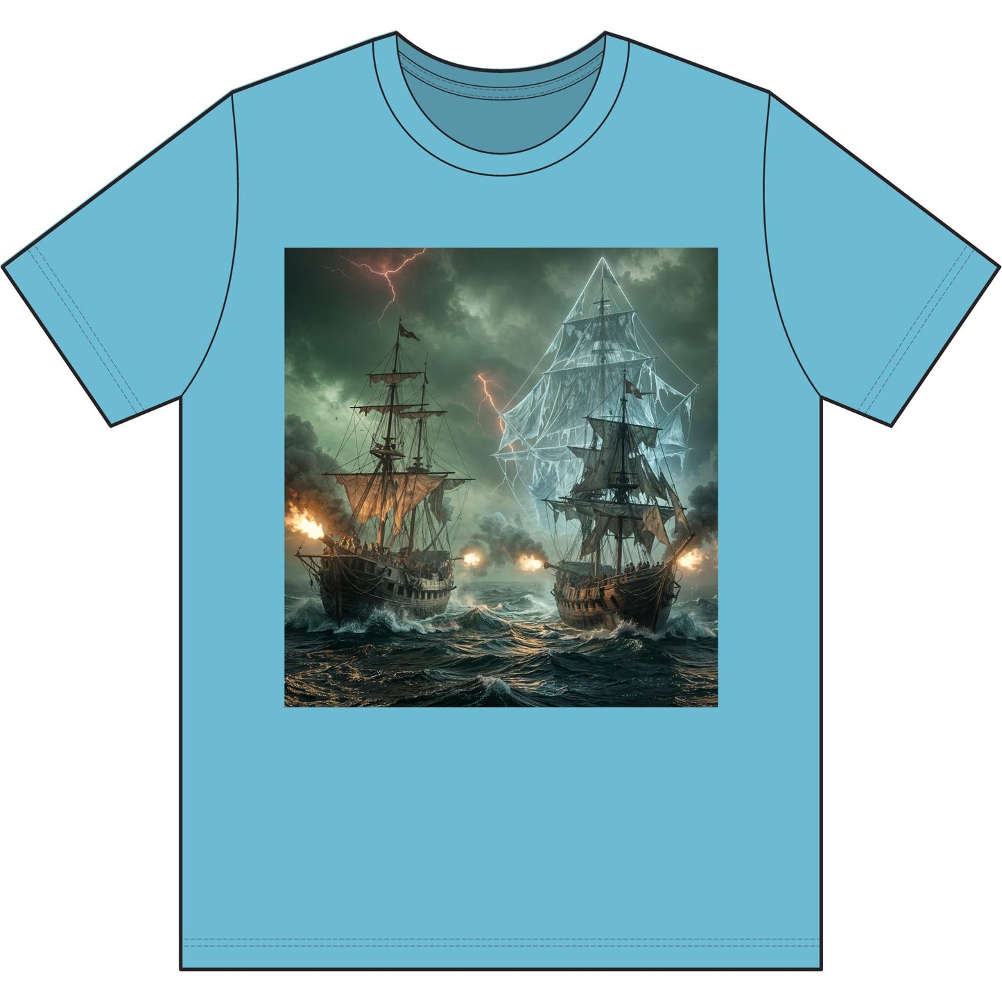 Pirate Ship Battle Tee — Bermuda Ghost Ship Graphic Cotton T-Shirt