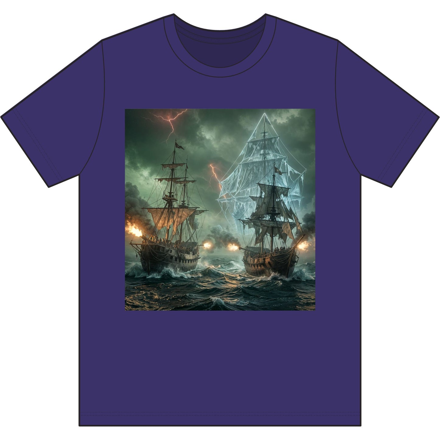 Pirate Ship Battle Tee — Bermuda Ghost Ship Graphic Cotton T-Shirt