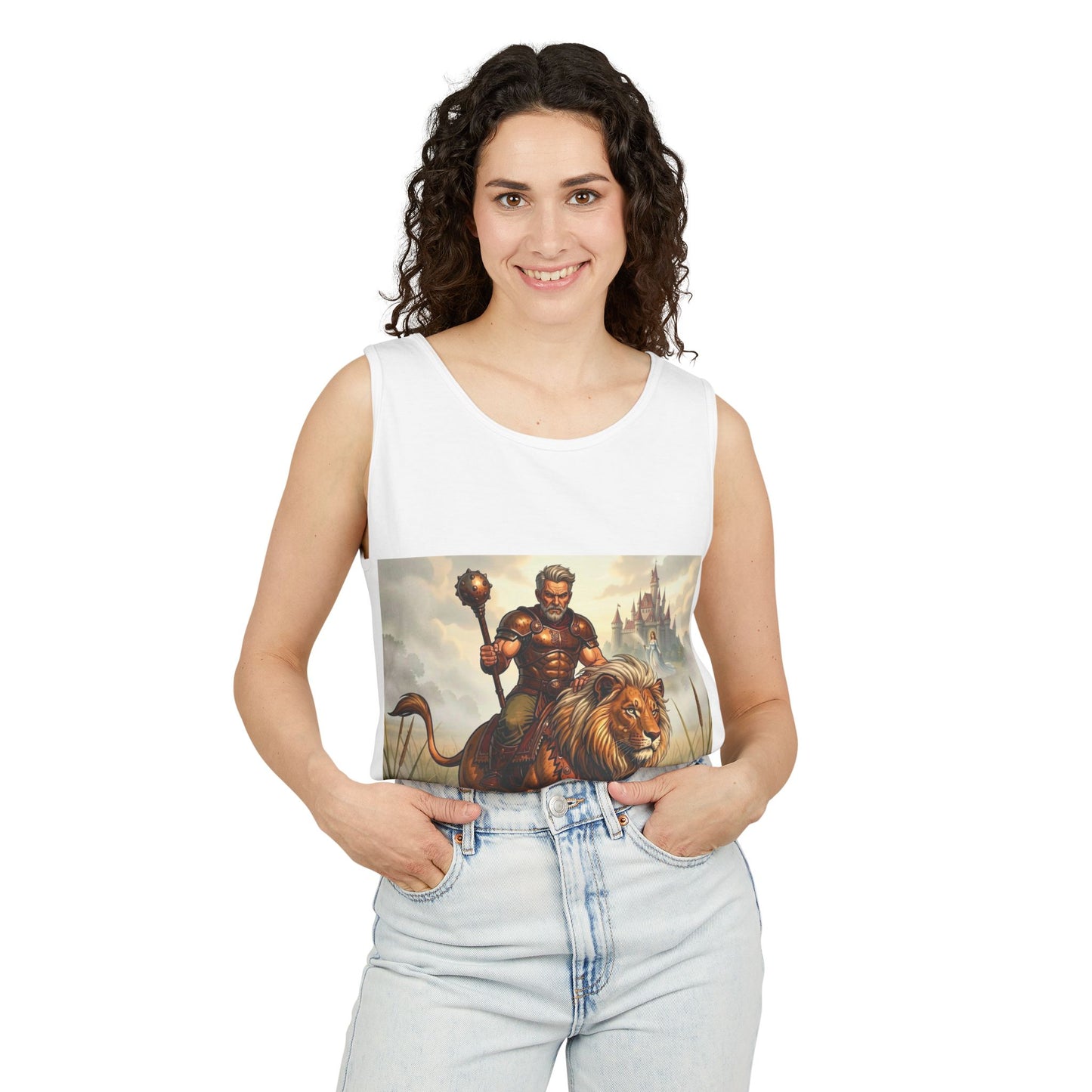 Lion Rider Tank Top — Fantasy Warrior Riding Lion Graphic