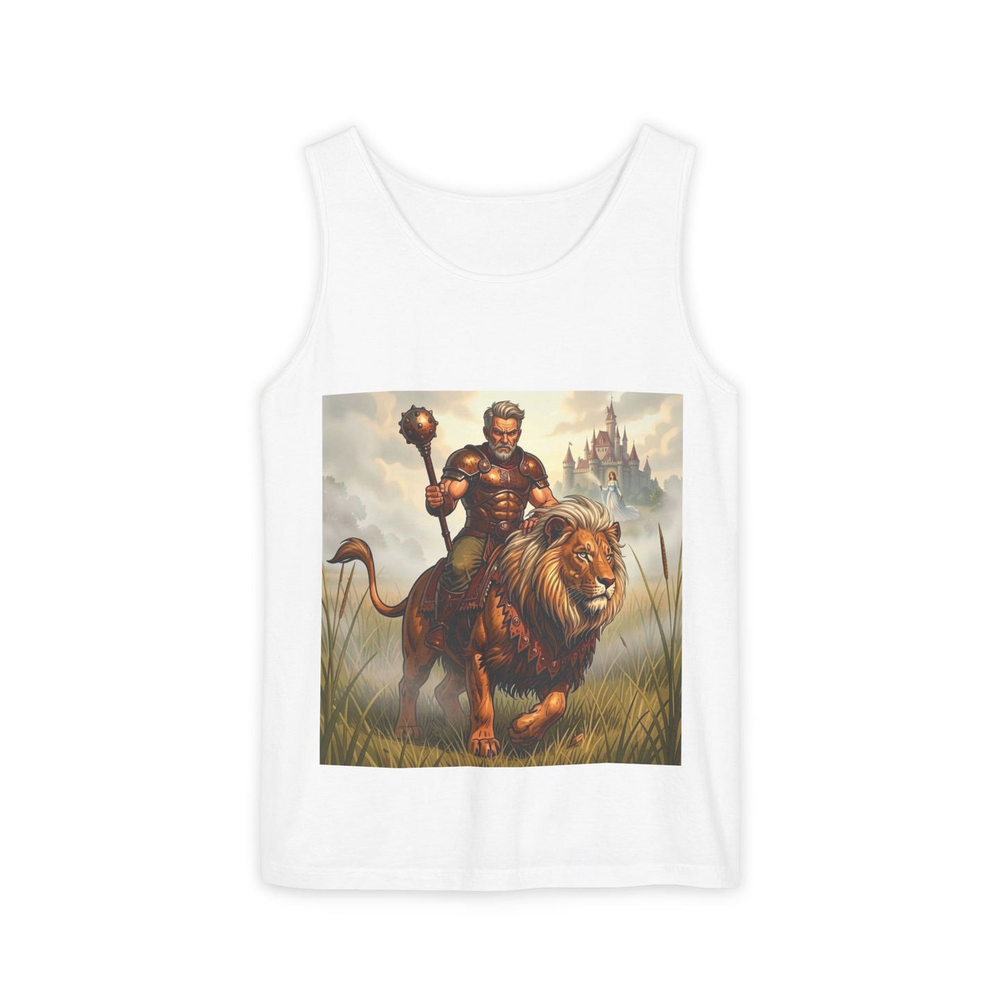 Lion Rider Tank Top — Fantasy Warrior Riding Lion Graphic