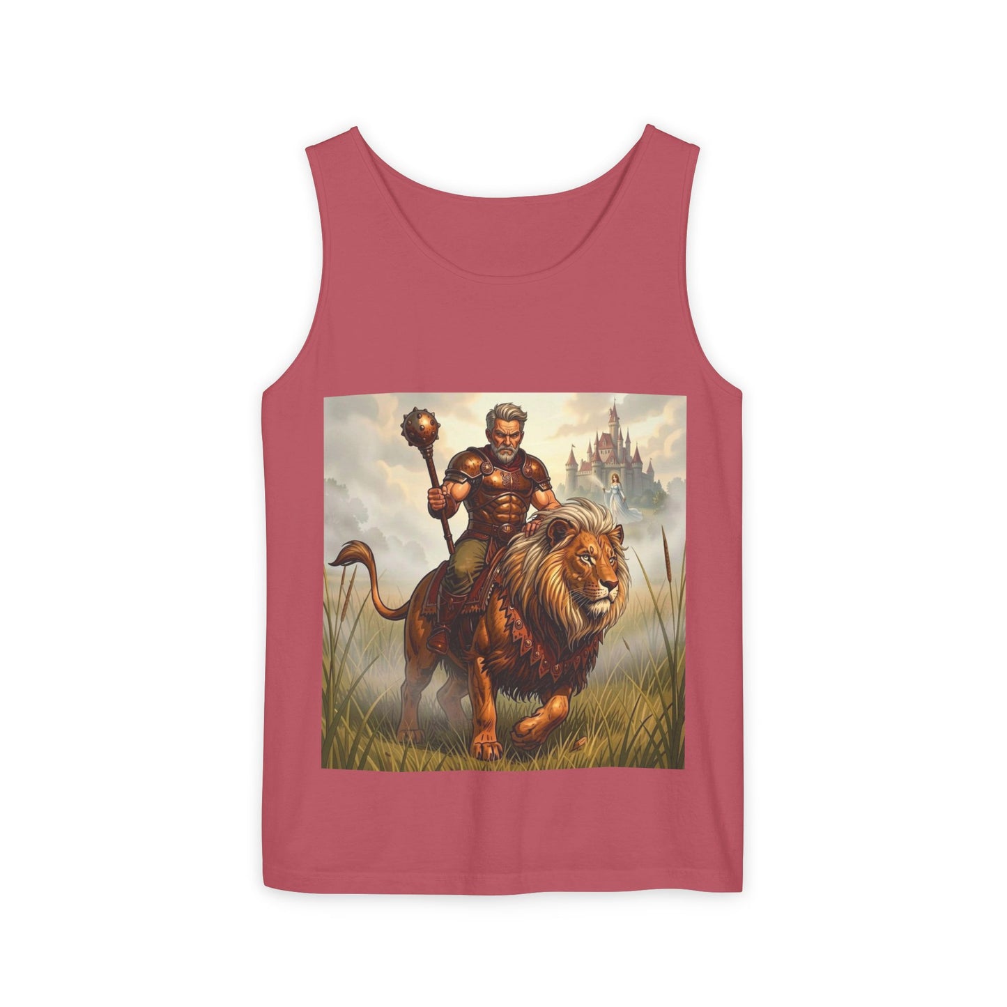 Lion Rider Tank Top — Fantasy Warrior Riding Lion Graphic