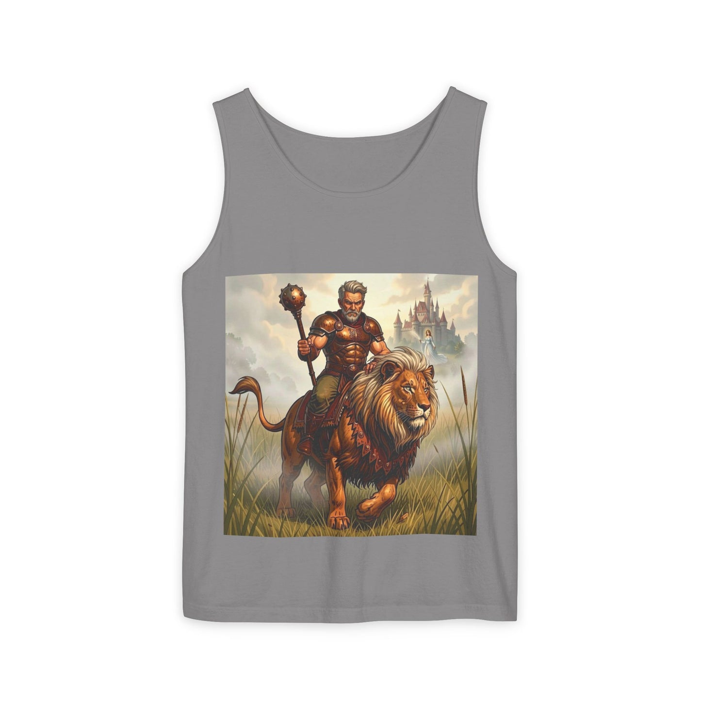 Lion Rider Tank Top — Fantasy Warrior Riding Lion Graphic
