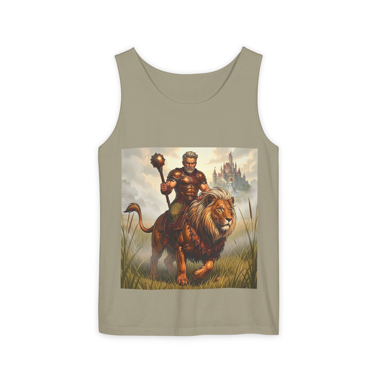 Lion Rider Tank Top — Fantasy Warrior Riding Lion Graphic