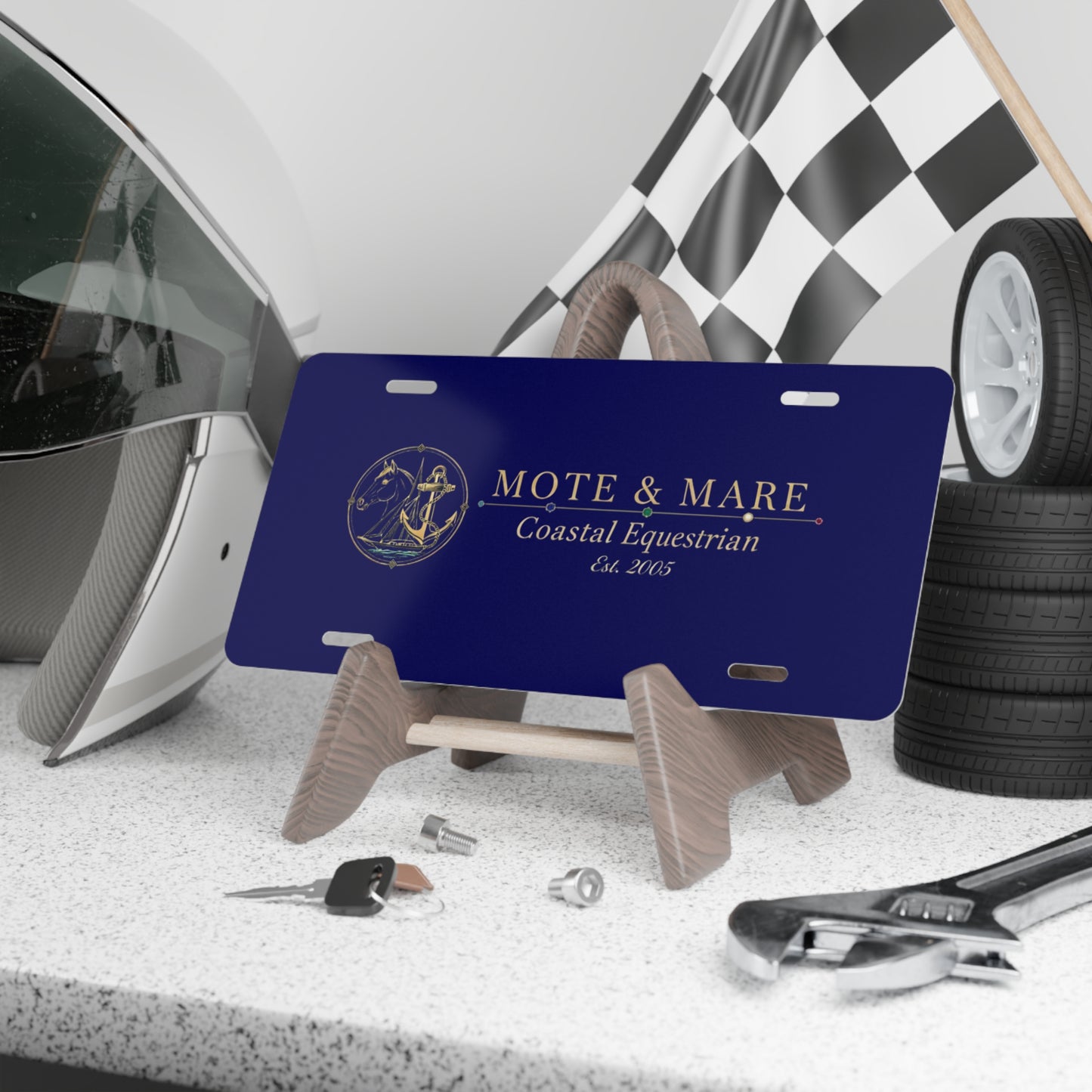 Nautical Equestrian Vanity Plate — “Mote & Mare Coastal Equestrian” License Plate