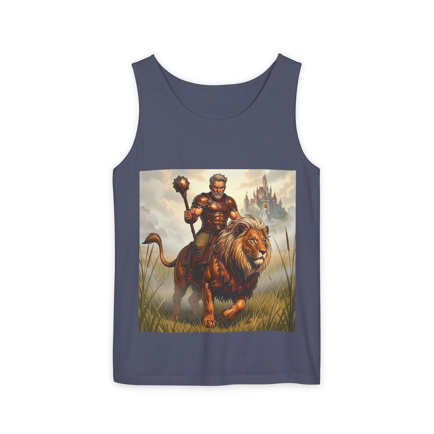 Lion Rider Tank Top — Fantasy Warrior Riding Lion Graphic