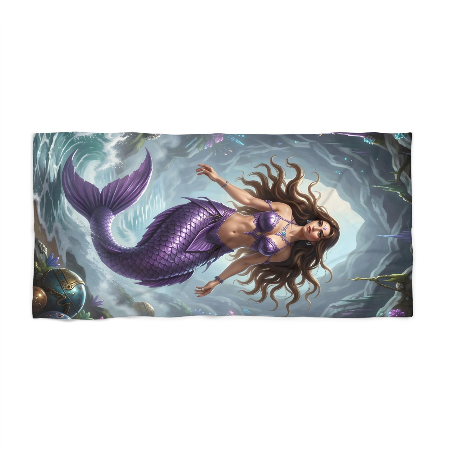 Purple Mermaid Beach Towel – Fantasy Ocean Siren Design