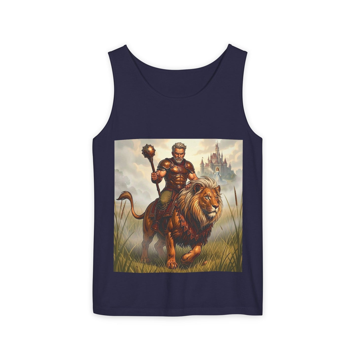 Lion Rider Tank Top — Fantasy Warrior Riding Lion Graphic