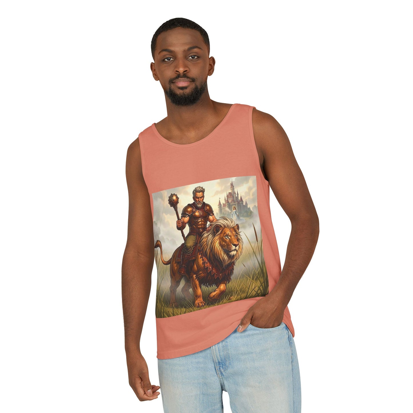 Lion Rider Tank Top — Fantasy Warrior Riding Lion Graphic