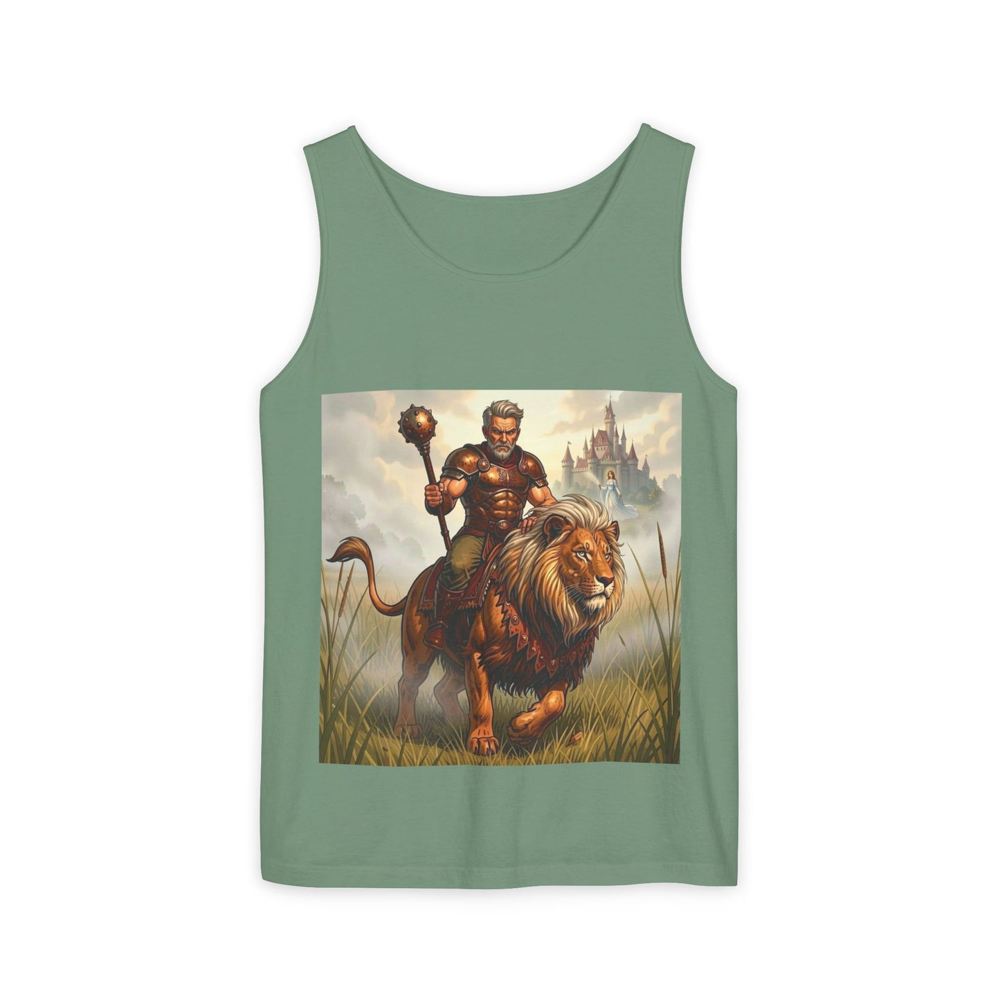 Lion Rider Tank Top — Fantasy Warrior Riding Lion Graphic