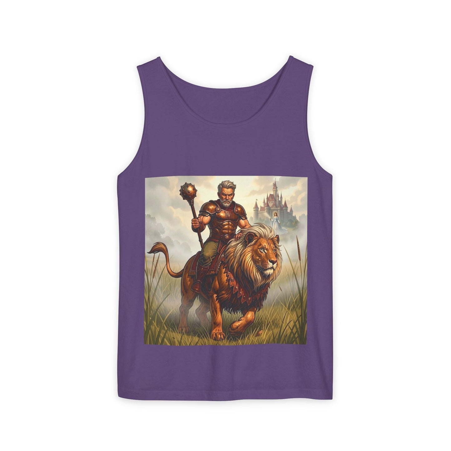 Lion Rider Tank Top — Fantasy Warrior Riding Lion Graphic