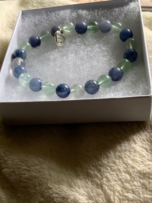 Blue Aventurine & Fluorite Large Stretchy Bracelet