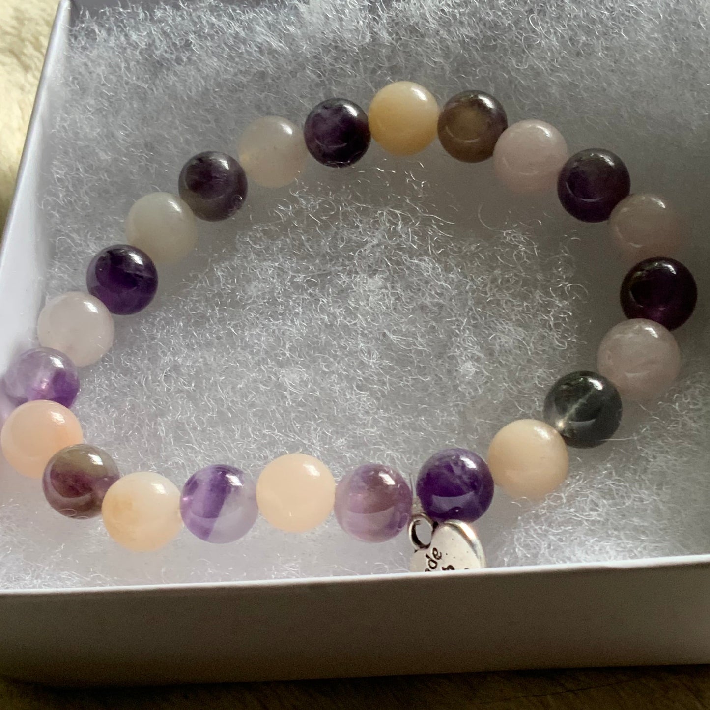 Handmade Amethyst & Rose Quartz Beaded Stretch Bracelet