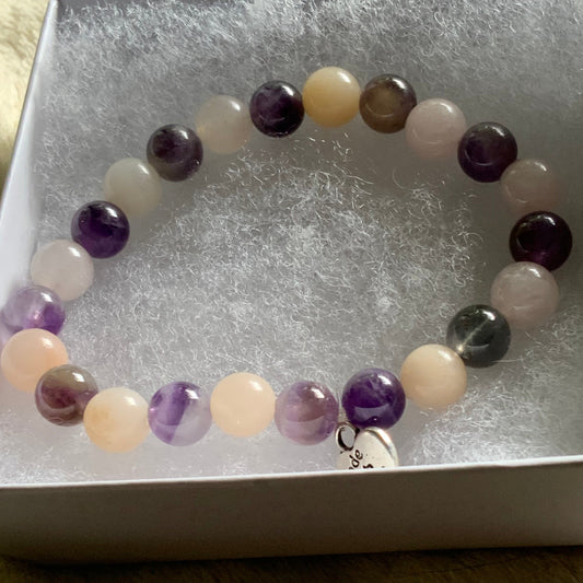 Handmade Amethyst & Rose Quartz Beaded Stretch Bracelet