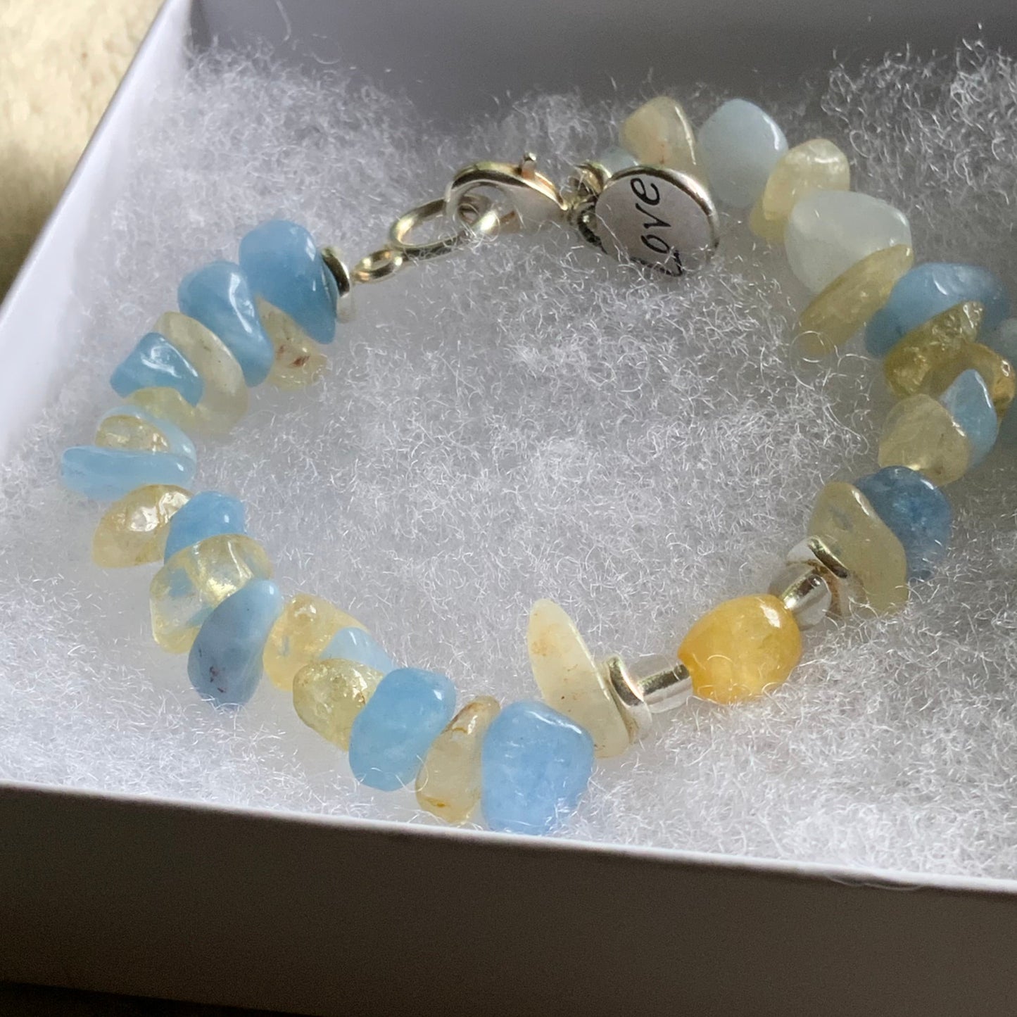 Handmade Citrine & Aquamarine Nugget Stretch Bracelet with Clasp