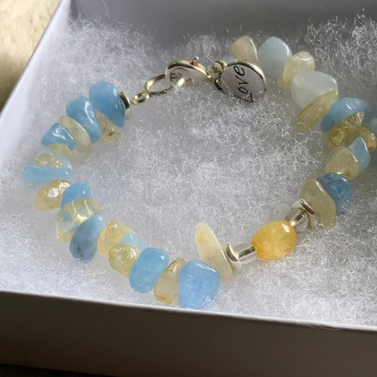 Handmade Citrine & Aquamarine Nugget Stretch Bracelet with Clasp