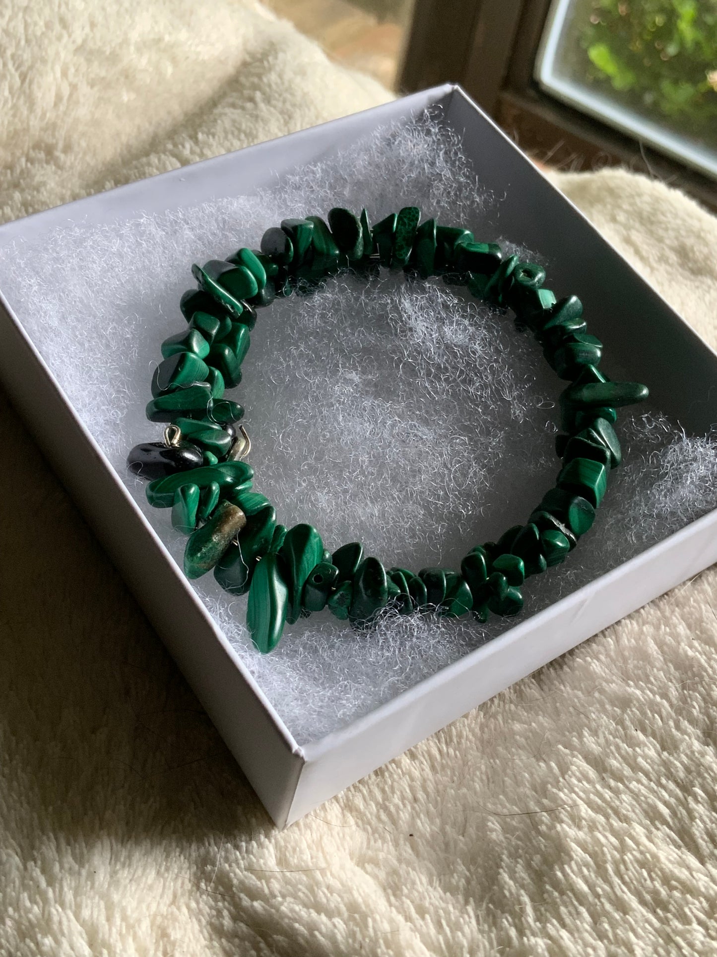 Malachite & Obsidian Memory Wire Bracelet