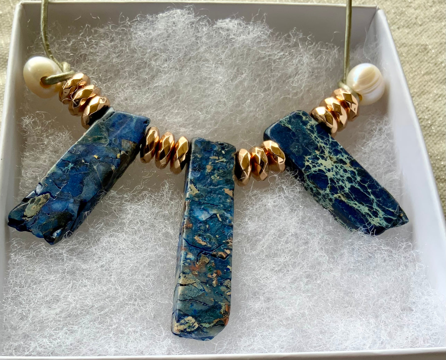 Handmade Lapis Lazuli & Freshwater Pearl Silver Leather Cord Necklace