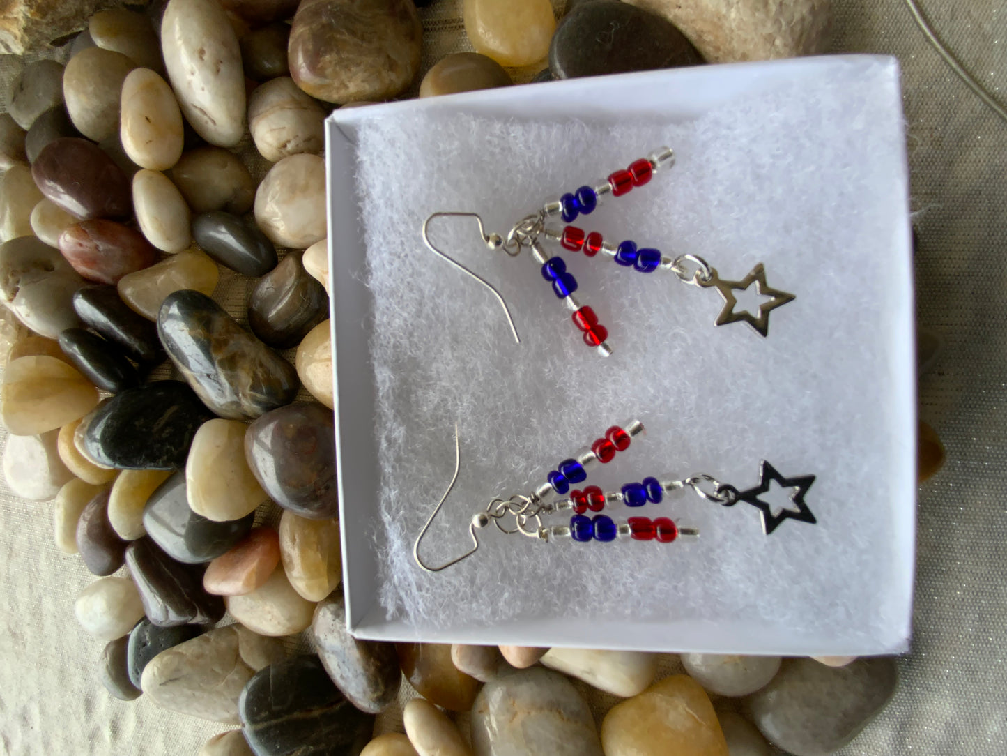 Handmade 4th of July Red, White & Blue Seed Bead Earrings with Star Charm