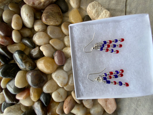 Handmade 4th of July Red & Blue Seed Bead Drop Earrings