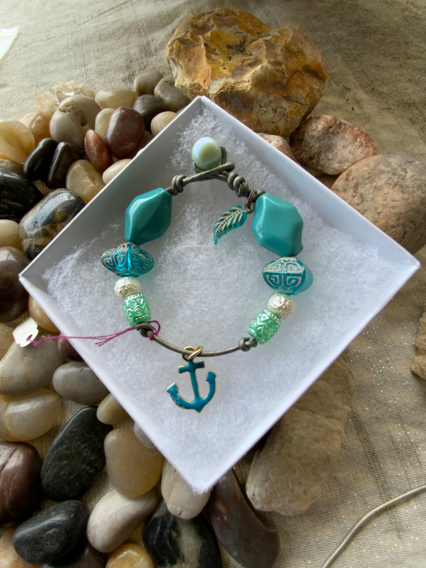 Handmade Coastal Anchor Bracelet on Leather Cord