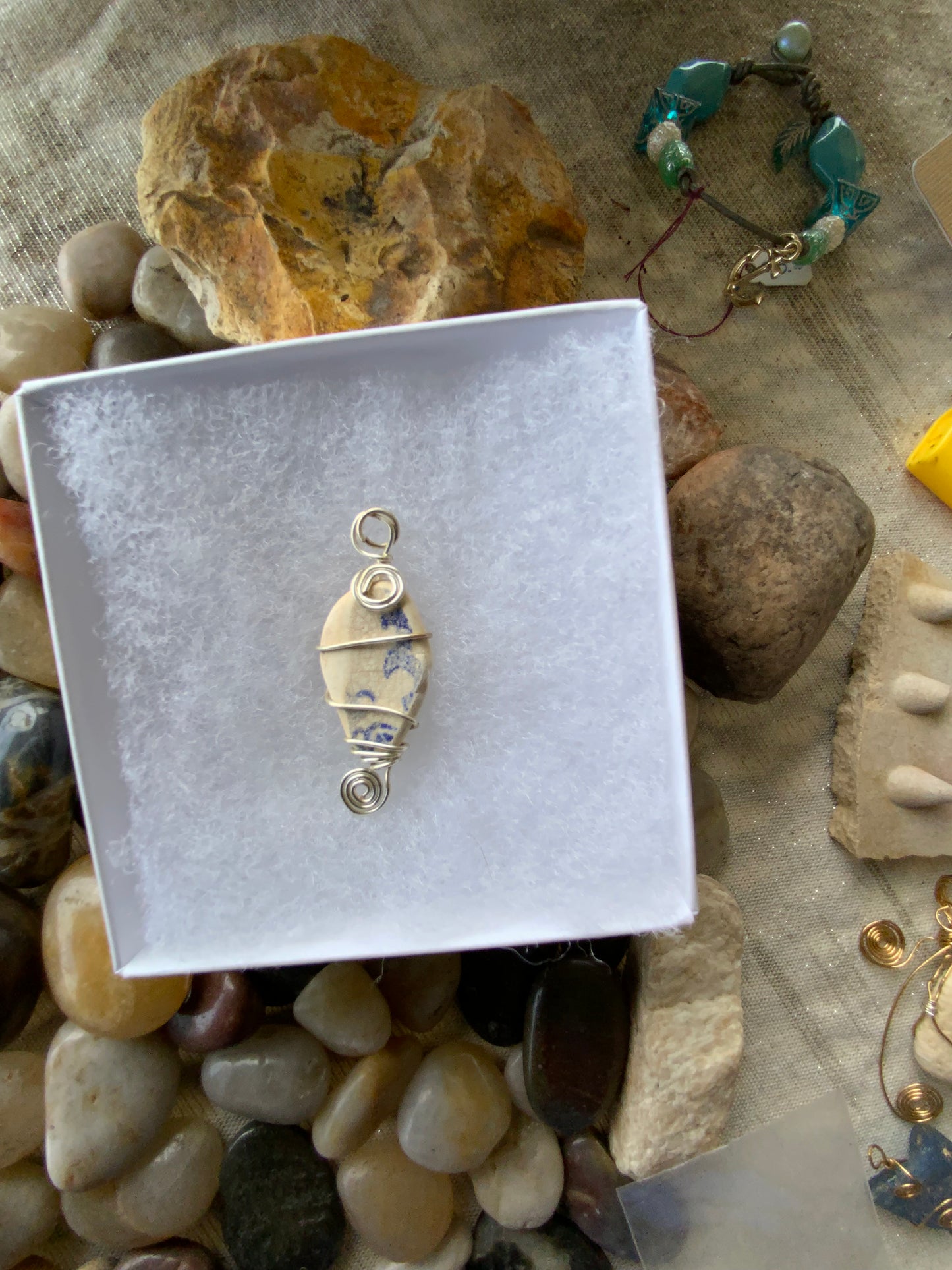 Handmade Bermuda Antique Pottery Shard Wire-Wrapped Pendant