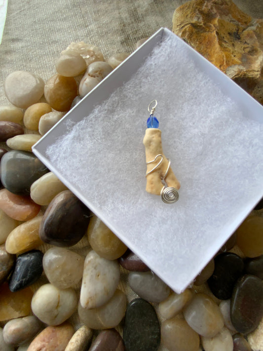 Handmade Bermuda Coral & Blue Crystal Bead Wire Wrapped Pendant