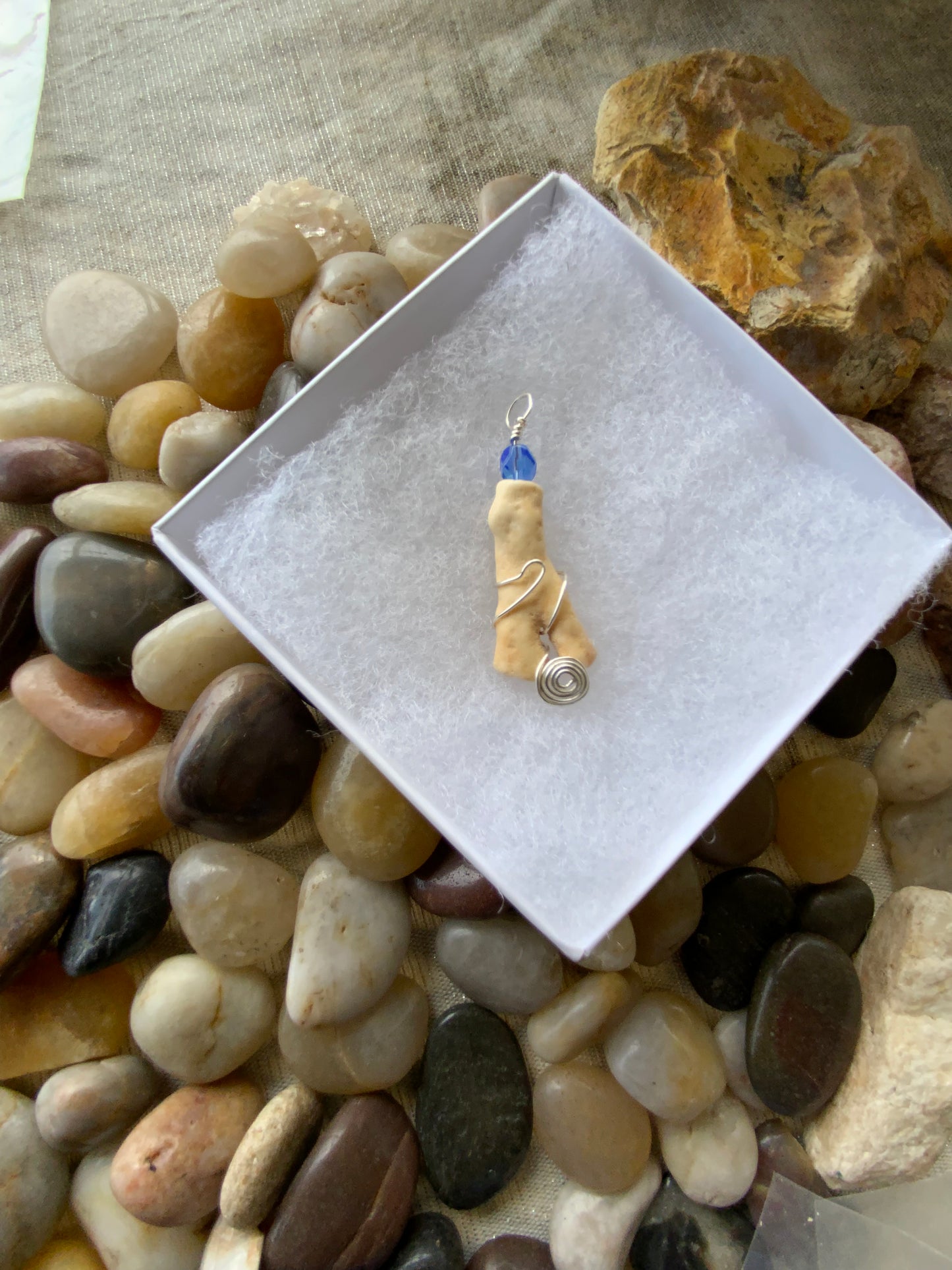 Handmade Bermuda Coral & Blue Crystal Bead Wire Wrapped Pendant