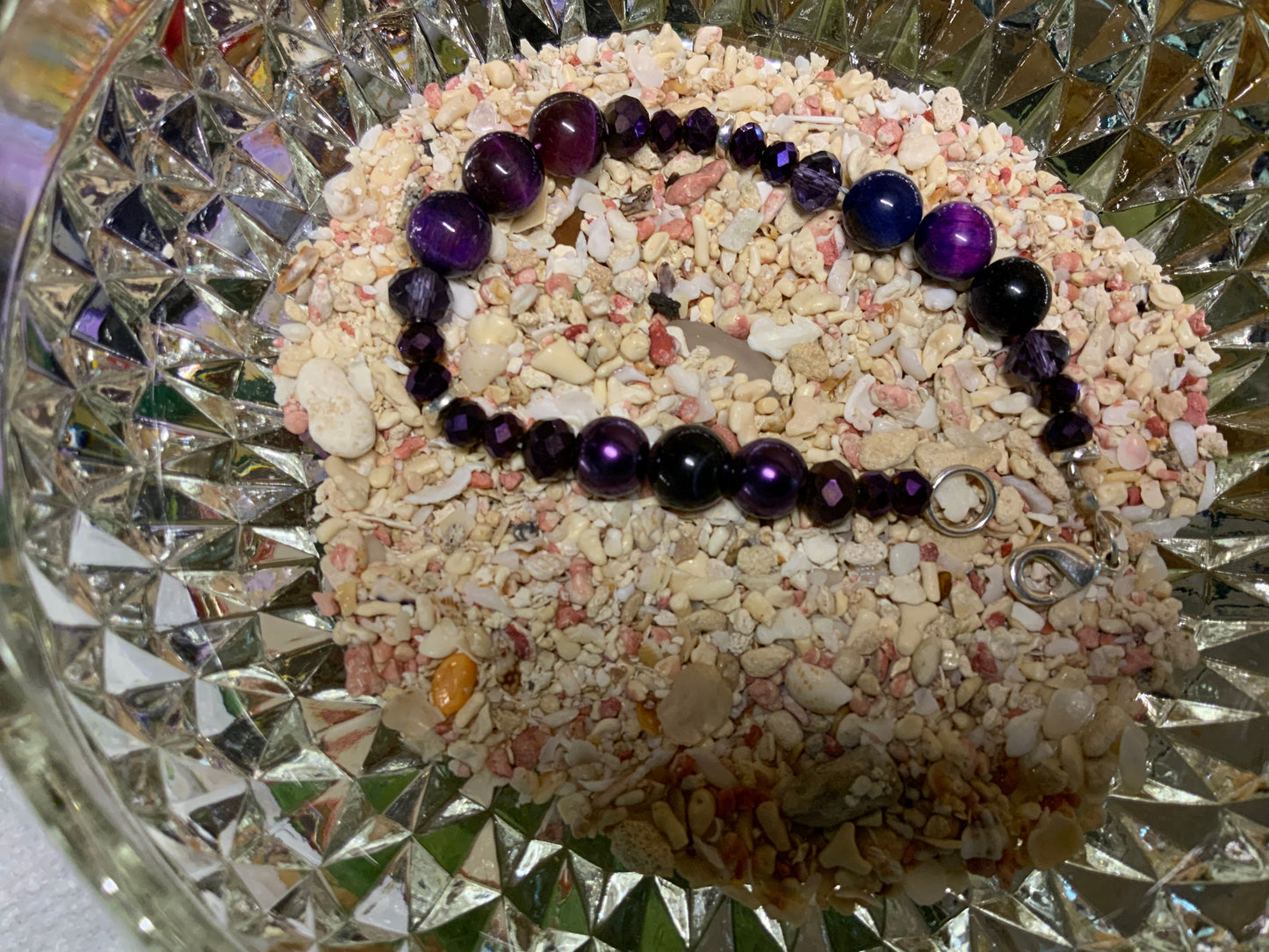 Handmade Bracelet with Tiger Eye, Purple Agate & Amethyst, Czech Glass and Silver Hematite