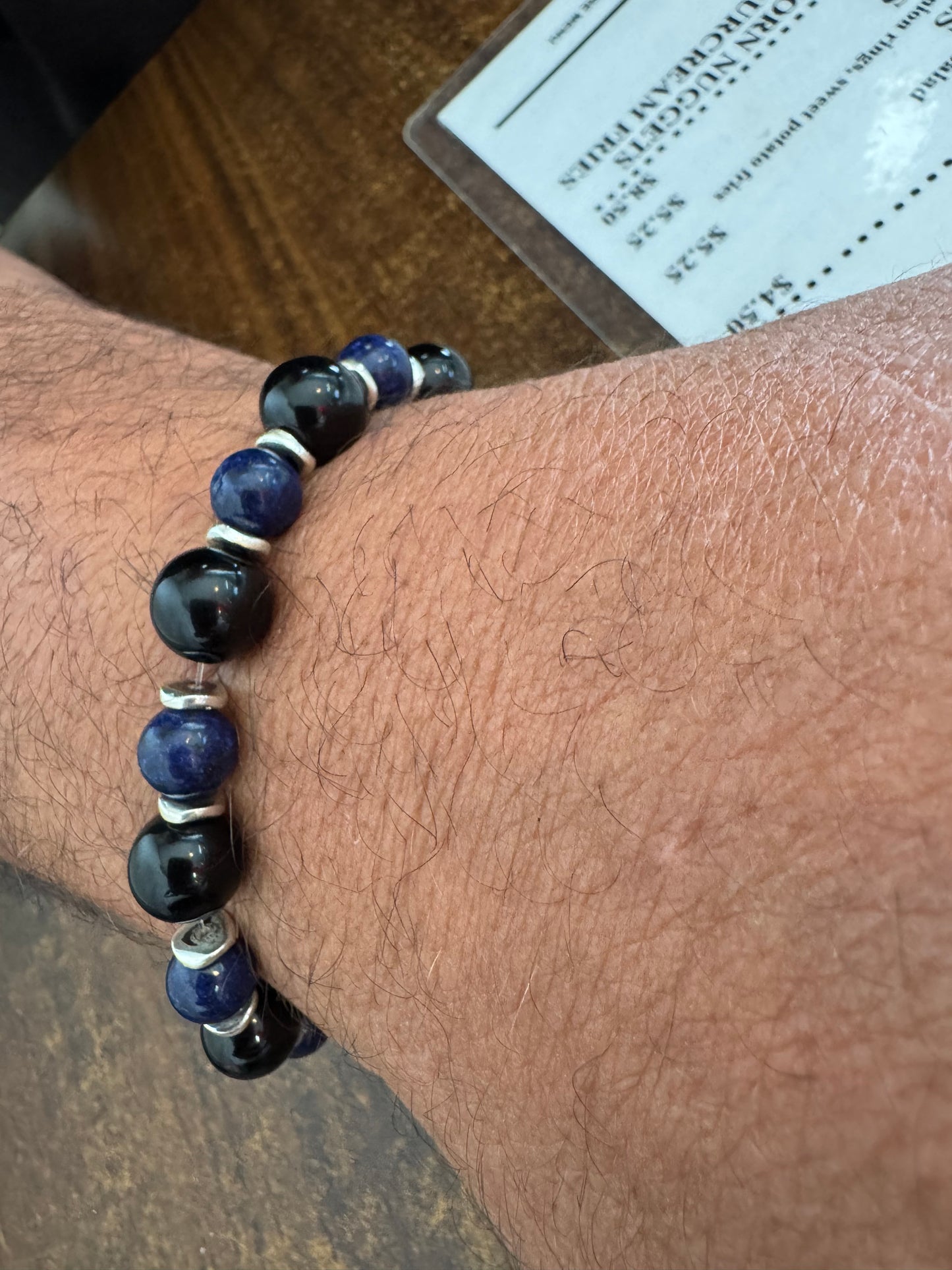 Handmade Gemstone Stretchy Onyx & Lapis Lazuli Bracelet